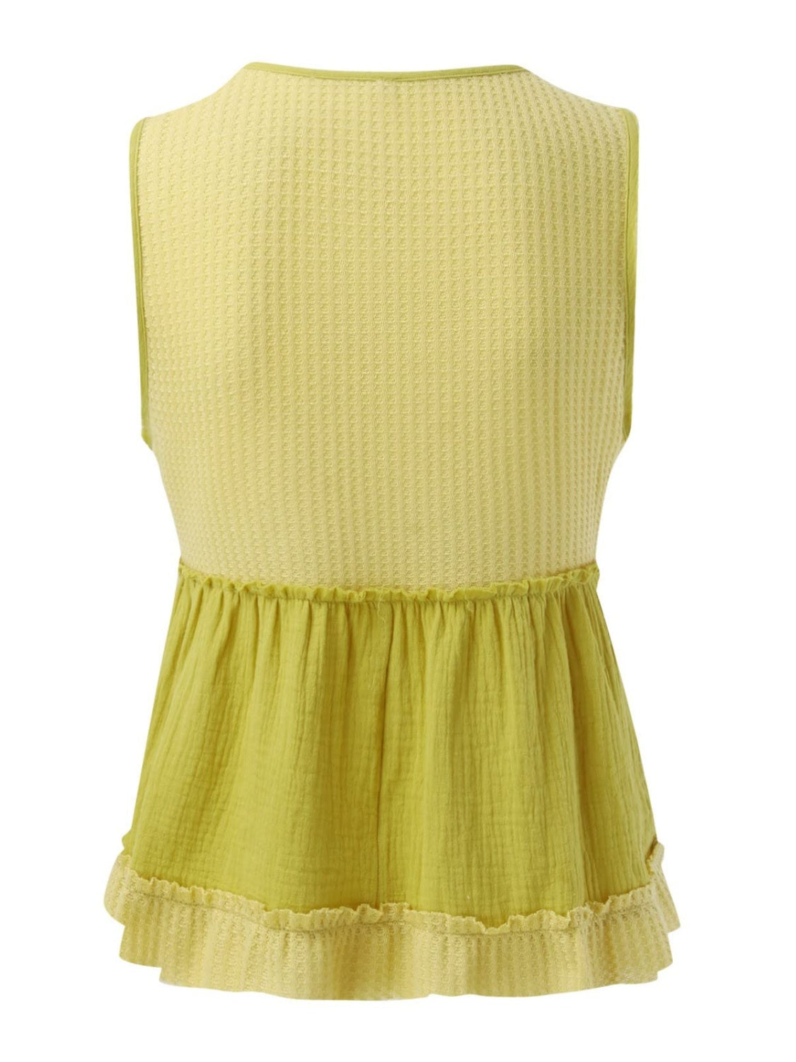 Waffle-Knit Frill V-Neck Tank