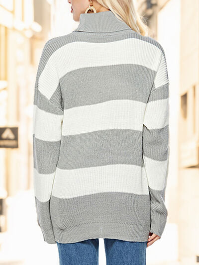 Striped Long Sleeve Turtled Neck Sweater